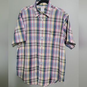Men's Brooks Brothers Plaid Short Sleeve Button Down Shirt EUC L
